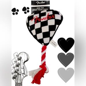 Fender Black and White Checkered Dog Toy with Red Rope 🖤❤️
